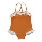 Toddler Girls' 1-Piece Ruffled Sleeveless Swimsuit - Summer Bikini for Kids,Color Orange,Size 18-24 Months
